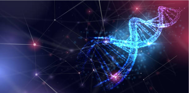 istock Abstract luminous DNA molecule, neon helix on color background. Medical science, genetic, biotechnology, chemistry, biology. 1141173799