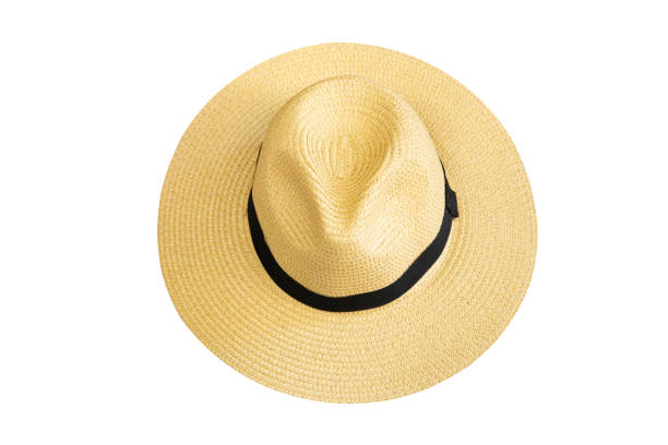 istock Top view vintage pretty straw hat isolated on white background 1141176329
