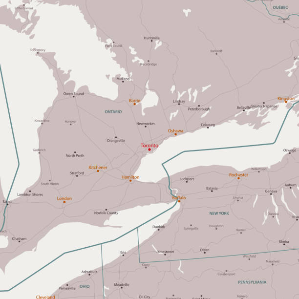 ilustrações, clipart, desenhos animados e ícones de mapa do vetor da área de toronto canadá - ontário