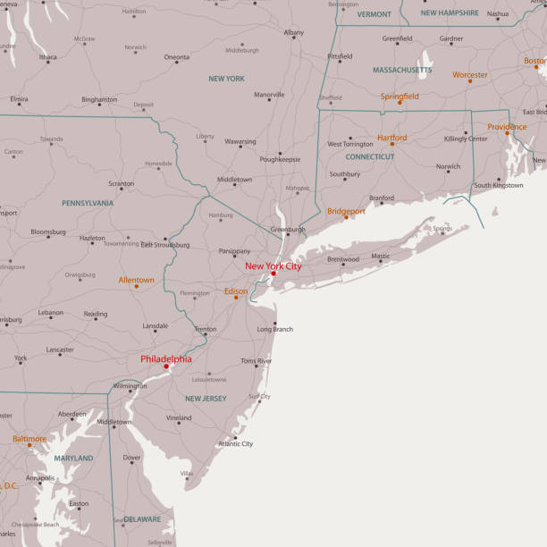 new york city usa area vector map - mid atlantic bundesstaaten der usa stock-grafiken, -clipart, -cartoons und -symbole