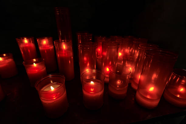 istock Red Votive Candles in a Church 1141180682