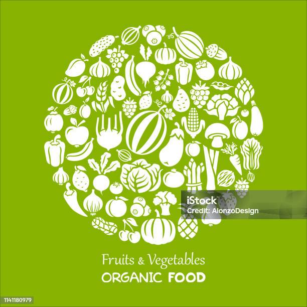 Fruits And Vegetables Collage Stock Illustration - Download Image Now - Vegetable, Fruit, Food