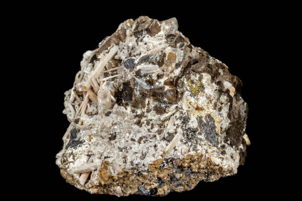 istock Macro stone mineral pyrite and quartz on a black background 1141181714
