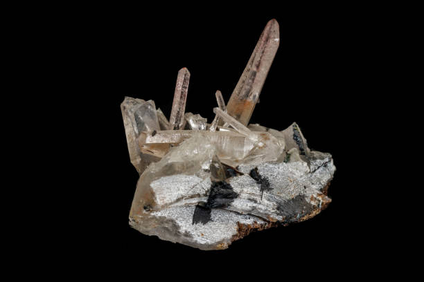 Crystals Rhodochrosite with particles of Pyrite. Black-and white  texture of mineral for background.  Macro.