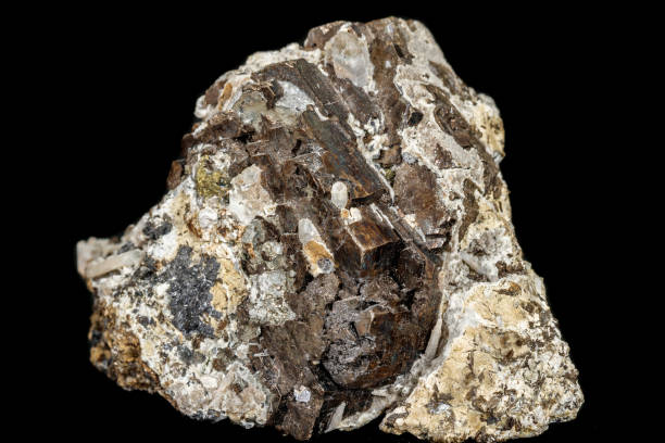 istock Macro stone mineral pyrite and quartz on a black background 1141182103