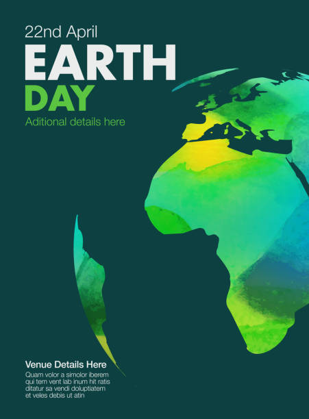 Earth Day Poster or Template Water colour texture map on Earth day poster planet earth africa stock illustrations