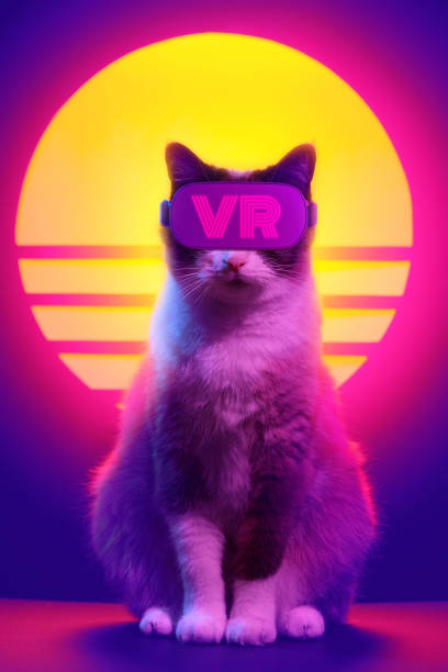 istock Cat wearing virtual reality goggles wireless headset. 1141185038