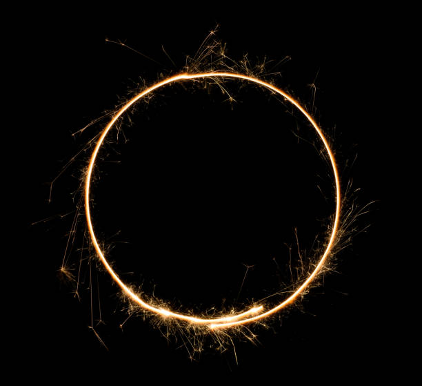 Burning bengal fire circle Sparkler circle. Burning bengal fire round letter o number zero. Isolated on black. flaming o symbol stock pictures, royalty-free photos & images