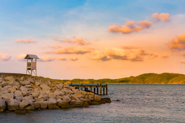 istock Natural sea coast skyline with after sunset sky 1141187234