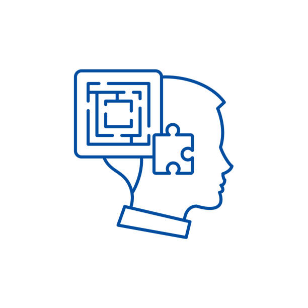 Problem solving line icon concept. Problem solving flat vector symbol, sign, outline illustration. Problem solving line concept icon. Problem solving flat vector website sign, outline symbol, illustration. difficult conversation workplace stock illustrations