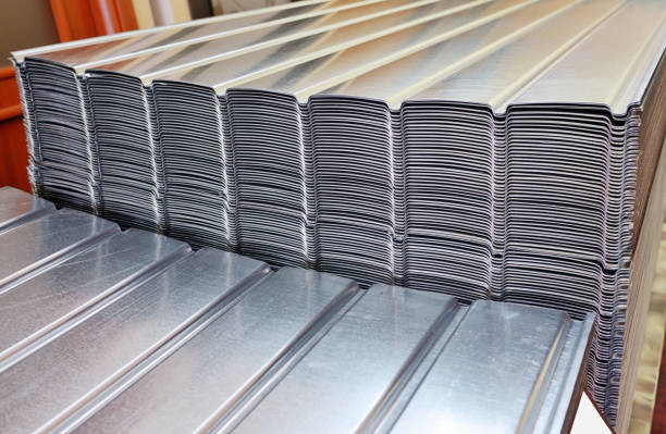Stack of zinc steel coils in warehouse