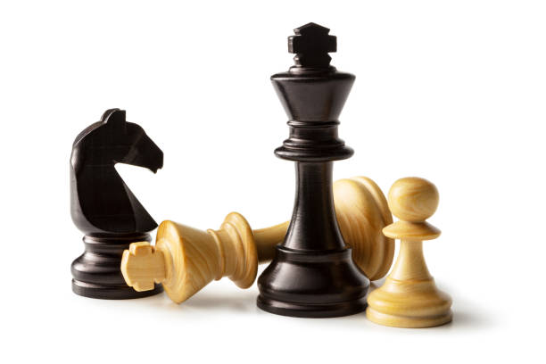 schach: könige, ritter und pawn auf weißem hintergrund isoliert - intelligence set armed forces competitive sport stock-fotos und bilder