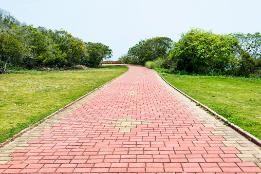 Red brick path in the park.