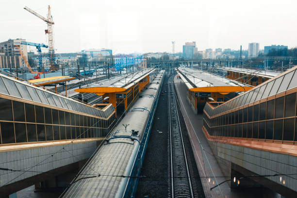 istock Minsk Train Station railway tracks, train parking. 1141202499
