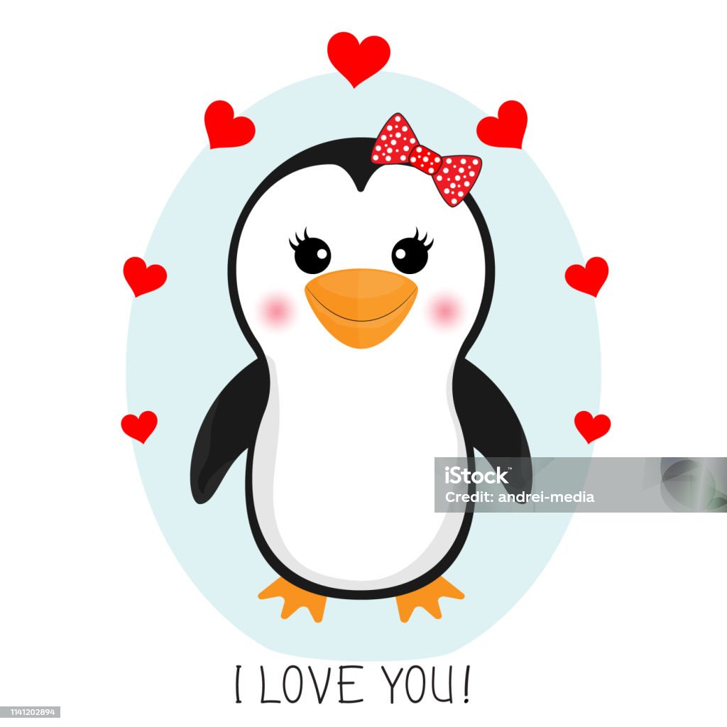 Chú Chim Cánh Cụt Nhỏ Dễ Thương Với Trái Tim Đỏ Rực Thẻ Greetig ...