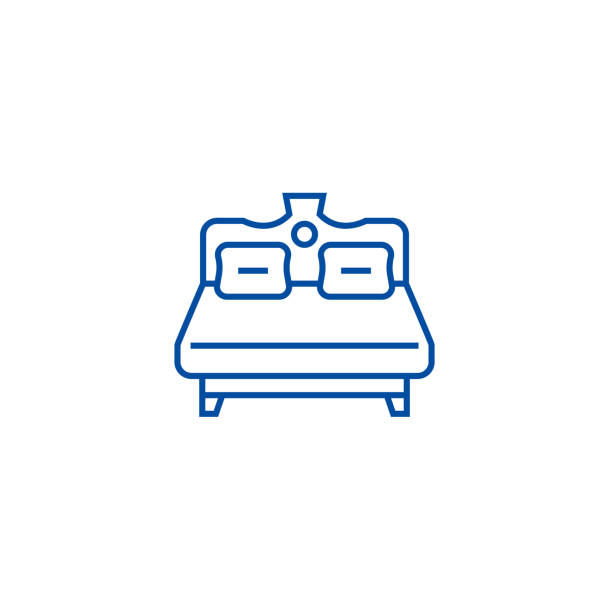 королевская концепция значка линии двуспальная кровать. королевская двуспальная кровать плоский вектор символ, знак, наброски иллюстраци� - antique bed stock illustrations