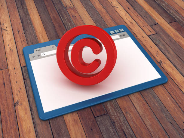 Web Browser with Copyright Symbol on Wood Floor Background  - 3D Rendering