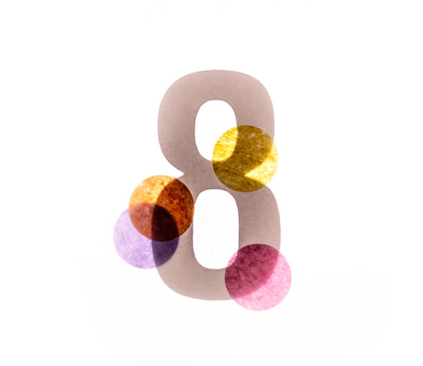 istock 8 number eight, graphic black digit and creative typography with colourful wheels, happy birthday 1141205113