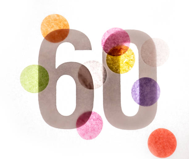 istock 60 number sixty, graphic black digit and creative typography with colourful wheels, happy birthday 1141205127