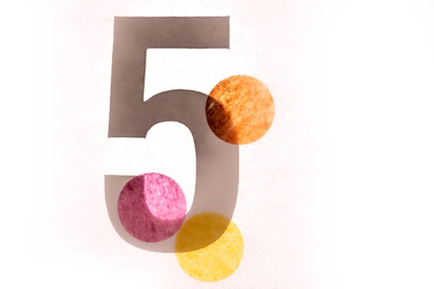 istock 5 number five, graphic black digit and creative typography with colourful wheels, happy birthday 1141205134