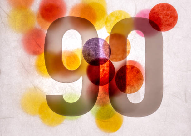 90 number ninety, graphic black digit and creative typography with colourful many wheels, happy birthday
