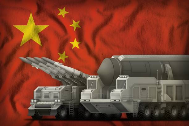 istock China rocket troops concept on the national flag background. 3d Illustration 1141205310