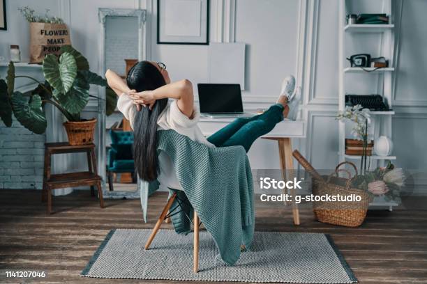 Total Relaxation Stock Photo - Download Image Now - Feet Up, Desk, Relaxation