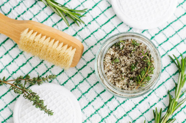 Homemade Herbal Scrub With Rosemary Thyme Sea Salt And Olive Oil Natural  Skin And Hair Care Diy Beauty Treatments And Spa Recipe Top View Copy Space  Stock Photo - Download Image Now - iStock
