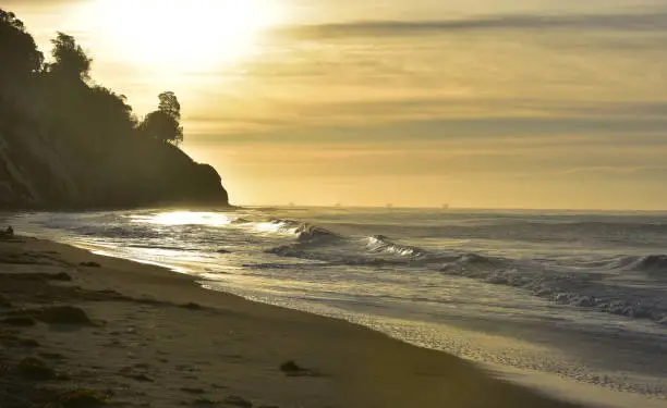 Stunning sunrise on the coastal shore of california
