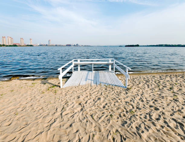 White wooden jetty at the beach.