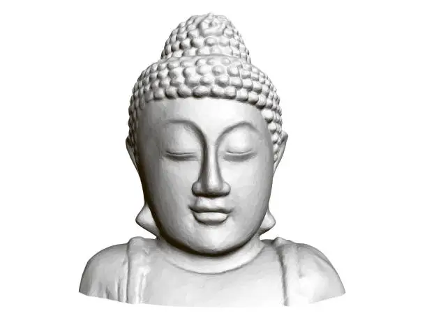 Vector illustration of Buddha statue. Front view. 3D. Polygonal statue of Buddha