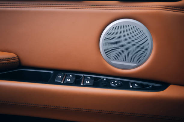 round speakers in a modern car - land vehicle audio imagens e fotografias de stock