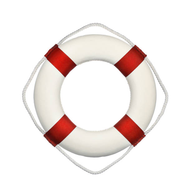 boa di vita isolata su sfondo bianco - life jacket isolated red safety foto e immagini stock