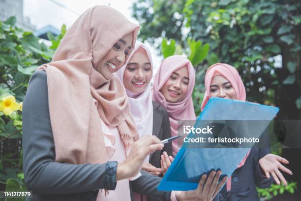 Group Of Four Muslim Business Woman Stock Photo - Download Image Now - Adult, Beautiful People, Beauty