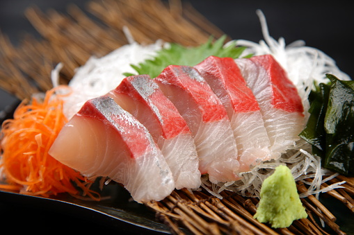 Close Up Shot Of Amberjack sashimi plate