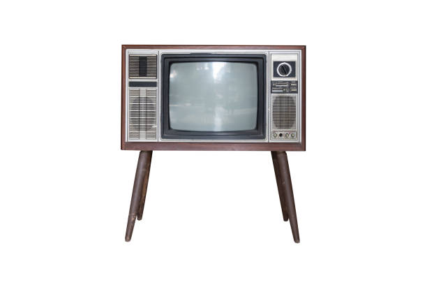 istock retro television with wooden stand isolate on white background. old TV. 1141224130