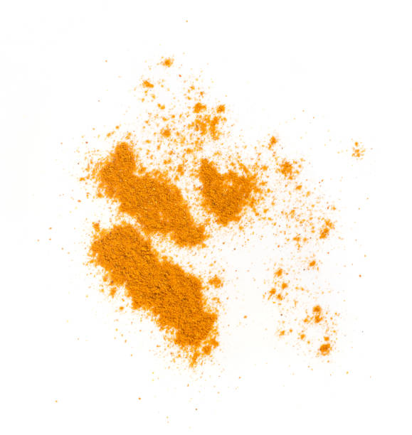 Mixture of Indian Spices and Herbs Powders Isolated Mixture of Indian Spices and Herbs Powders with Cumin, Curry, Curcuma, Turmeric and Chilli Pepper. Orange Seasoning Powder Mix Isolated on White Background Top View hot mix plant stock pictures, royalty-free photos & images