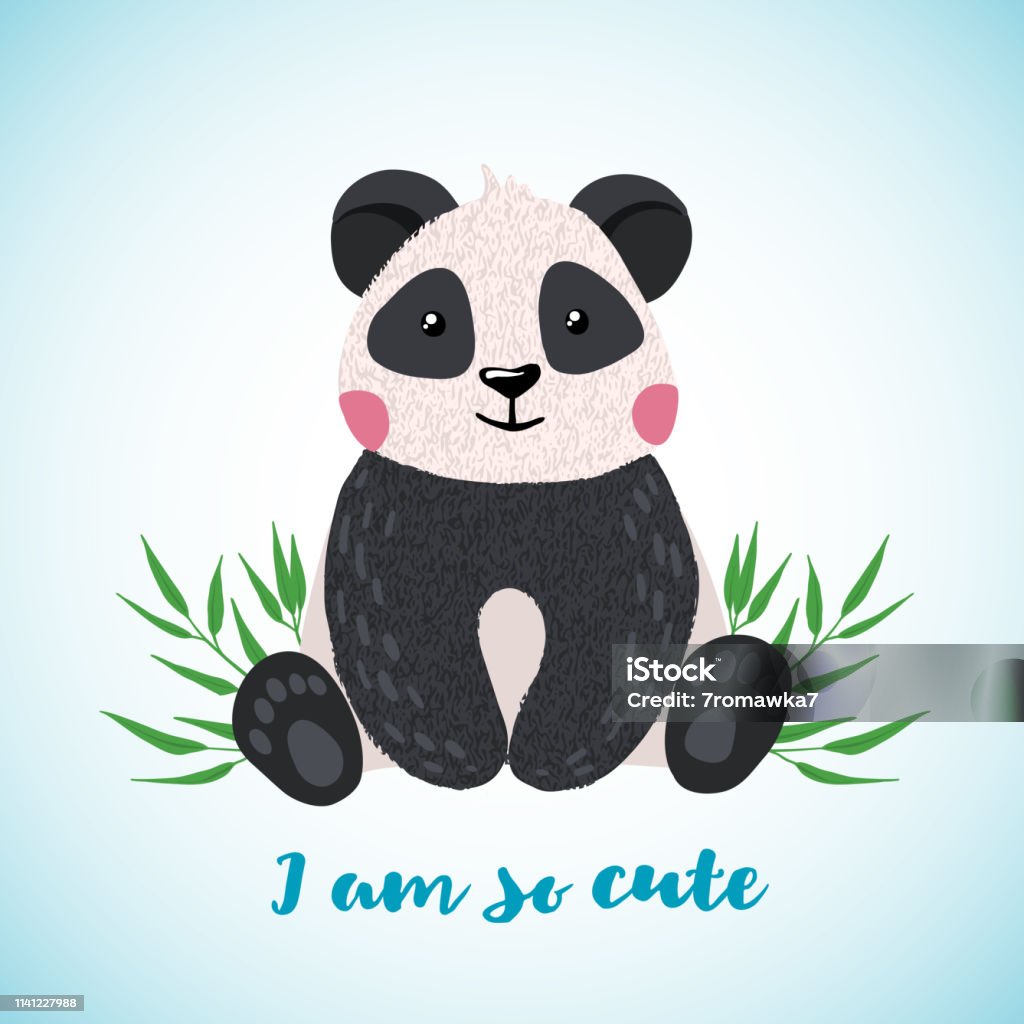 Greeting card with cute panda in hand drawn style. Greeting card with cute panda boy in hand drawn style. Cartoon animal. Design element for poster, banner, t-shirt and other. Vector illustration. Animal stock vector