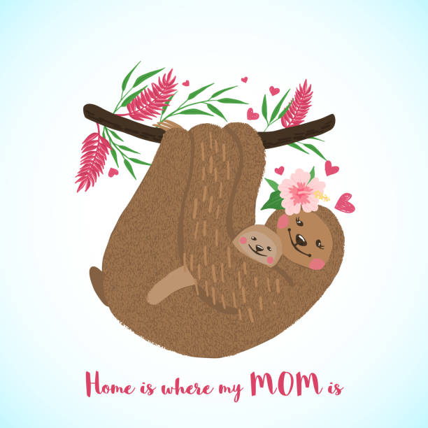Happy Mothers Day Card With Cute Sloths Stock Illustration - Download Image  Now - Mother, Young Animal, Animal - iStock