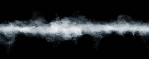 Panoramic view of the abstract fog or smoke move on black background. stock photo