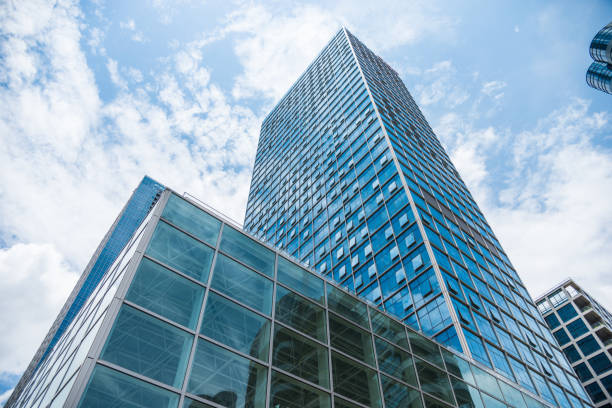 Low angle view of the modern skyscrapers.