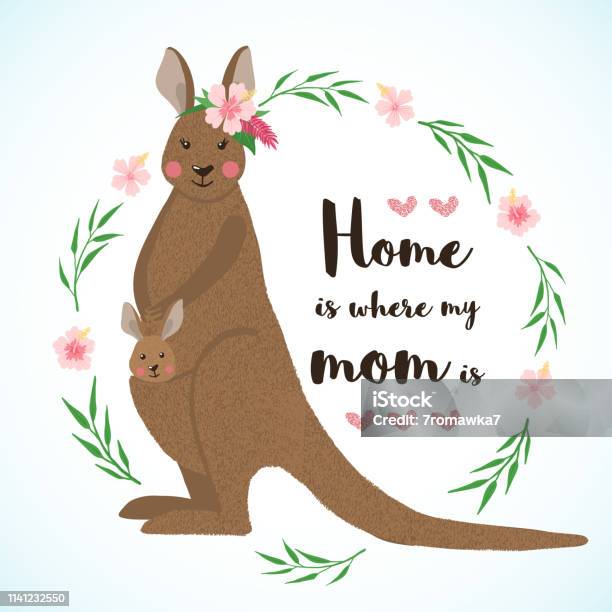 Hand Drawn Cute Kangaroo With Its Baby Stock Illustration - Download Image Now - Illustration, Animal Pouch, Cartoon