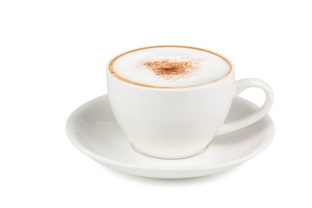 istock Hot cappuccino coffee in a white cup isolated on white background. (Clipping path inside) 1141233751