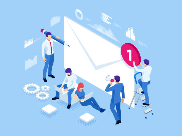 Isometric mailing list or mailing services. Online marketing and communication. Electronic mail message concept as part of business marketing. Isometric mailing list or mailing services. Online marketing and communication. Electronic mail message concept as part of business marketing email marketing automation stock illustrations