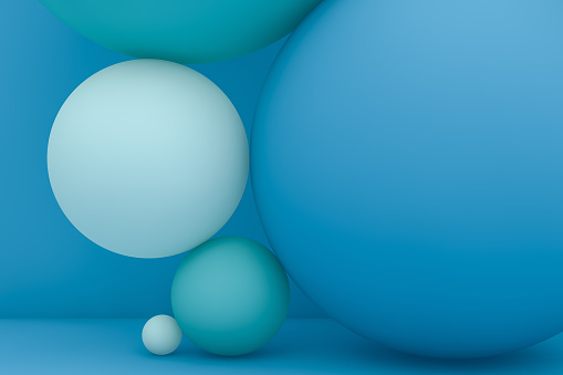 Balance with 3d render spheres on colorful background. Minimal design.