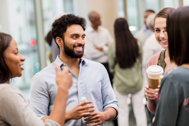 istock Businesspeople talk during meet and greet 1141239189