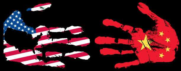 istock handprint image with America flag and China flag 1141241041