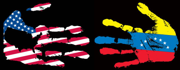 istock handprint image with America flag and Venezuela flag 1141241051