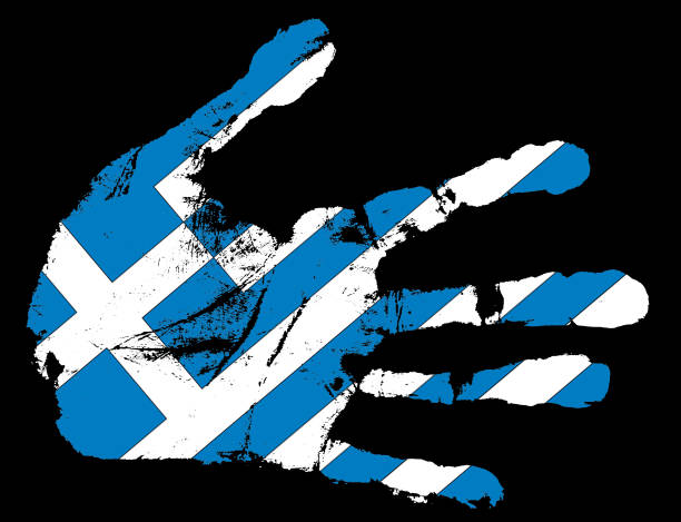 handprint image with Greece flag closeup