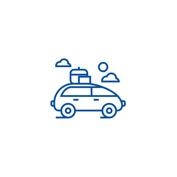 bildbanksillustrationer, clip art samt tecknat material och ikoner med bil resor, familje bil linje ikon koncept. bil resor, familje bil platt vektor symbol, skylt, kontur illustration. - bilsemester